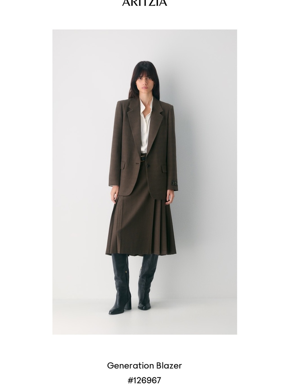 Aritzia Generation Blazer in Dark Brown Plaid